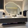Modern Floating Vanity: Fluted Charcoal Joinery & Backlit Mirror