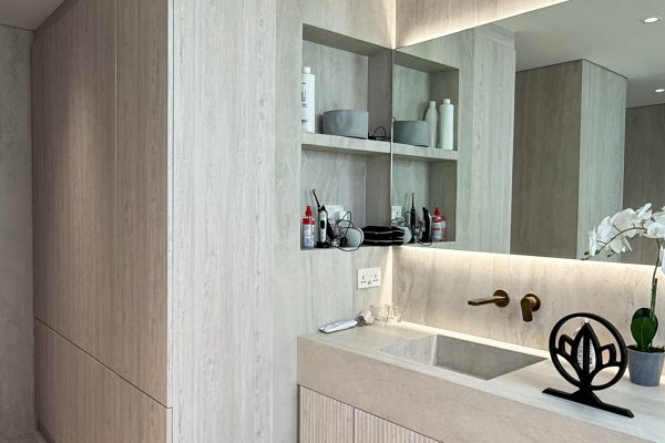 Alternative view of Minimalist Floating Vanity I Oak Joinery & Soft Backlight In Arabian Ranches
