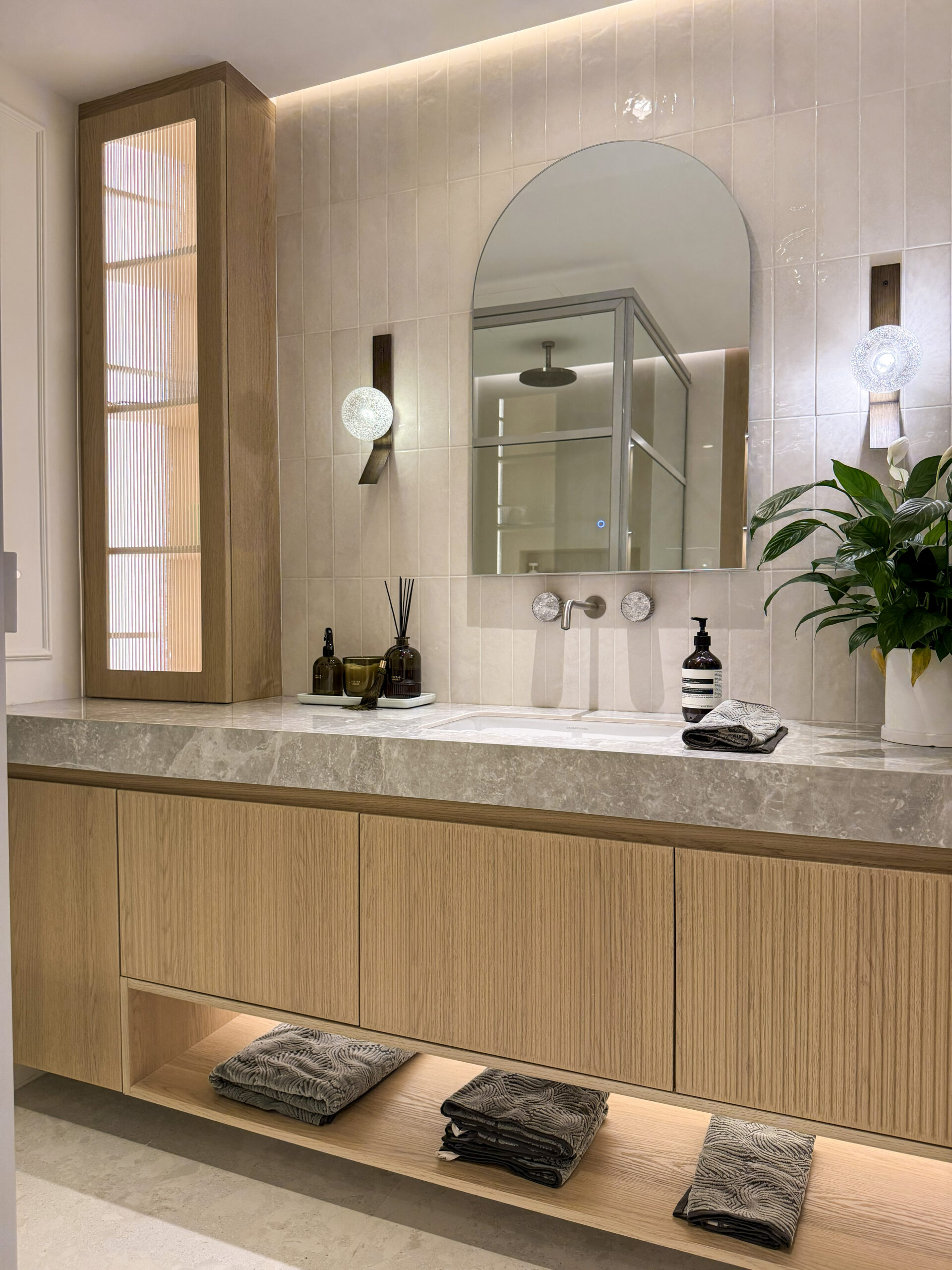 Custom Floating Vanity | Double-Sink Cabinetry & Ambient Under-Cabinet Lighting 9 Custom Floating Vanity | Double-Sink Cabinetry & Ambient Under-Cabinet Lighting - Image 7