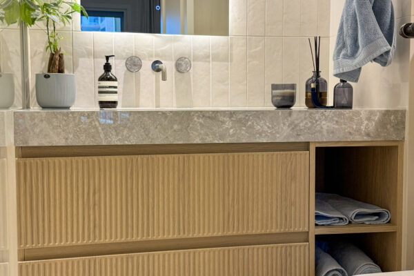 Custom Floating Vanity | Double-Sink Cabinetry & Ambient Under-Cabinet Lighting 13 25 1