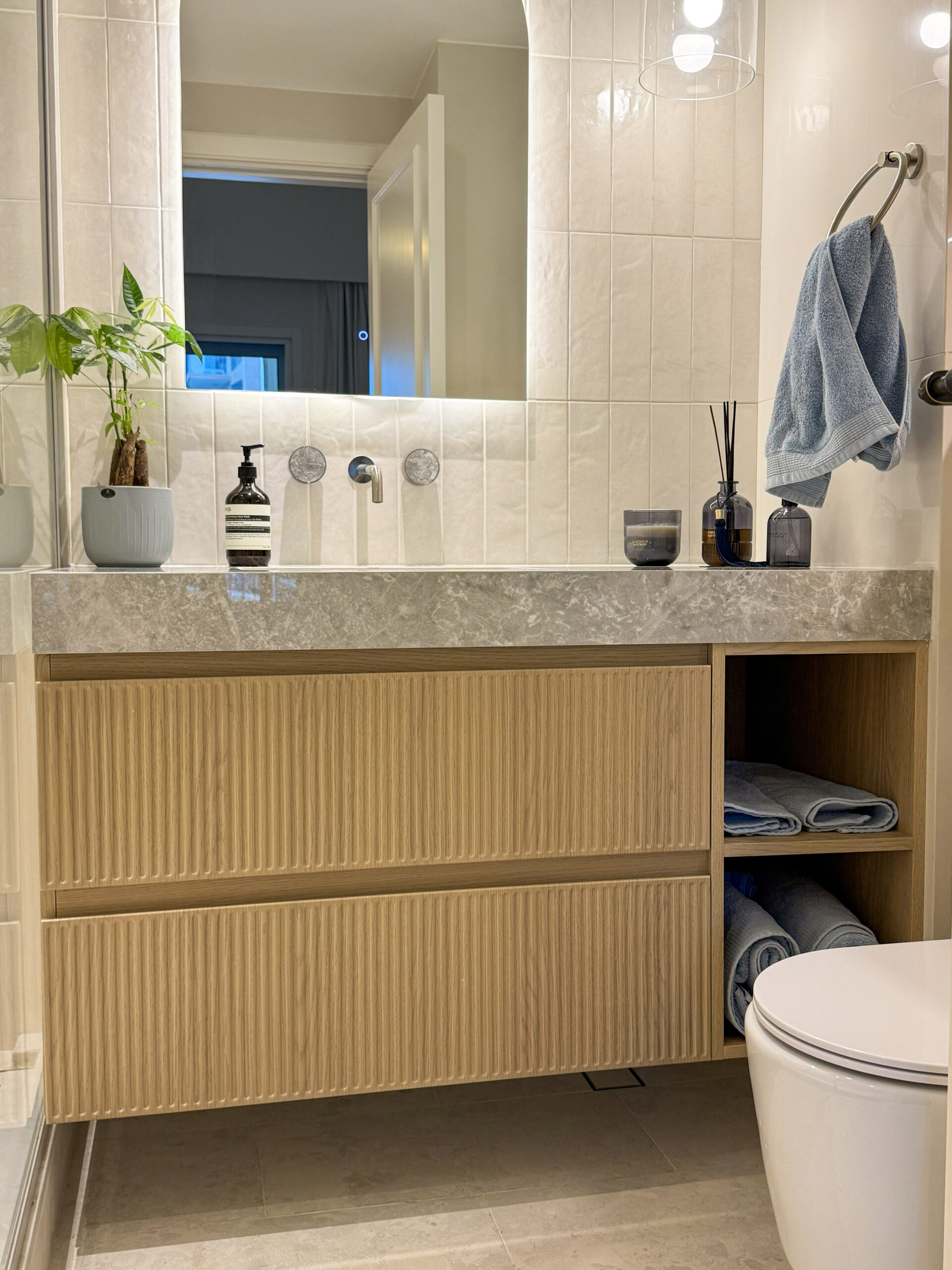 Custom Floating Vanity | Double-Sink Cabinetry & Ambient Under-Cabinet Lighting 7 Custom Floating Vanity | Double-Sink Cabinetry & Ambient Under-Cabinet Lighting - Image 5