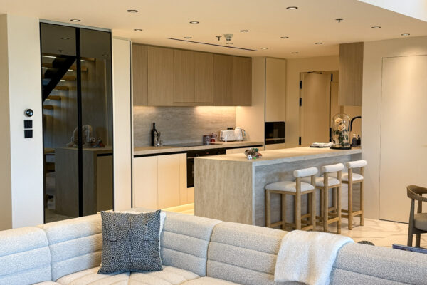 Premium Kitchen Pantry Detail | Illuminated Glass Fronts & Custom Joinery