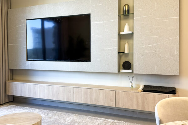 Bespoke Marble-Effect TV Unit: The Ultimate Focal Point