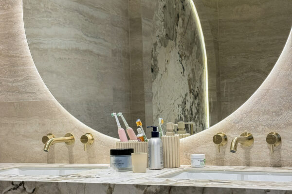 Premium Bathroom Cabinetry | Seamless Oak Veneer & Fluted Wood Accents