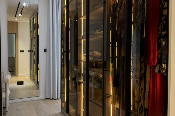 Alternative view of Full Master Suite Reveal | Seamless Wood Joinery, Glass Closets