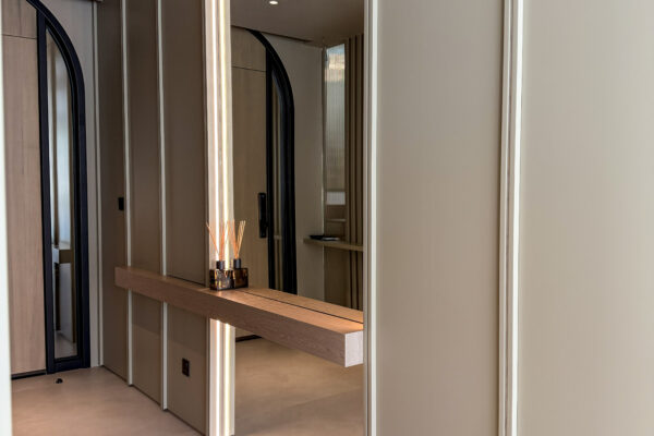 Alternative view of Seamless Home Entrance | Design Mirror Wall, LED Lighting & Natural Wood Accents