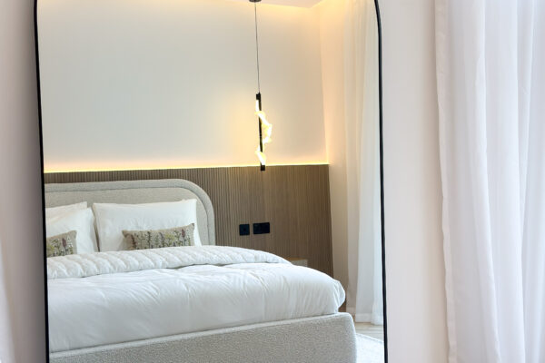 Modern Fluted Wood Headboard | Bespoke Bedroom Divider Wall