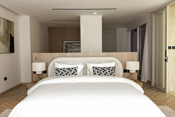 Alternative view of Modern Fluted Wood Headboard | Bespoke Bedroom Divider Wall