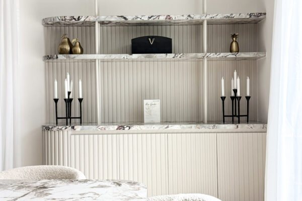 Alternative view of Luxurious Modern Open-Concept Living with Glass Doors & Bouclé Furniture
