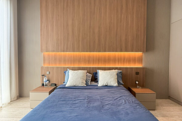 Modern Master Bedroom Suite | Integrated Wood Joinery, Hidden Door & Study Nook