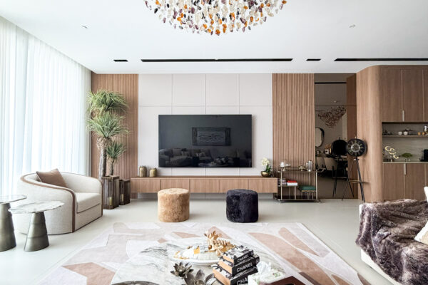 Bespoke TV Wall Unit Inspiration | Fluted Wood Panels & Crystal Chandelier