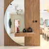 Modern Luxury Foyer & Coffee Station | Curved Wood Joinery & Arch Mirror
