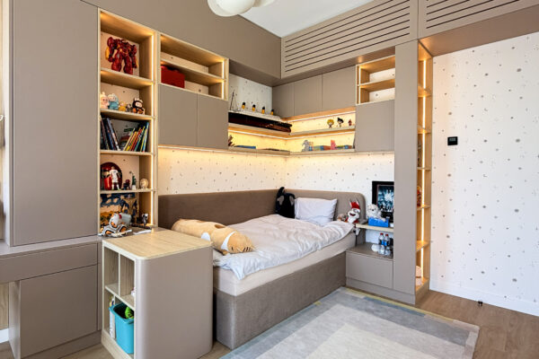 Modern Kids Bedroom | Custom Built-In Bed, Desk & Warm Storage Joinery