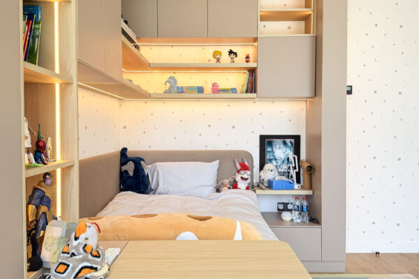Alternative view of Modern Kids Bedroom | Custom Built-In Bed, Desk & Warm Storage Joinery