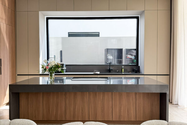 Modern Wood & Quartz Kitchen Design | Built-In Coffee Bar & Hidden Pantry