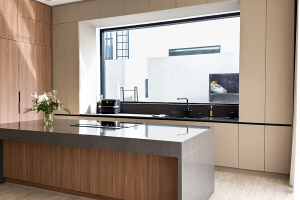 Alternative view of Modern Wood & Quartz Kitchen Design | Built-In Coffee Bar & Hidden Pantry