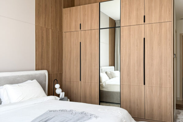 Alternative view of Modern Bedroom Wardrobe & TV Unit Design | Custom Oak Joinery
