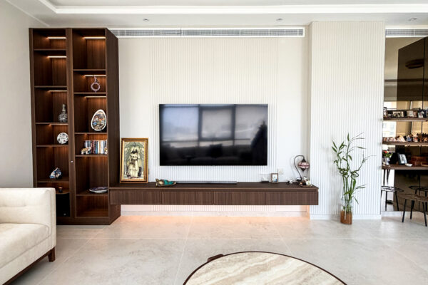 Modern Custom TV Unit & Feature Wall | Bespoke Dark Walnut & LED Media Wall