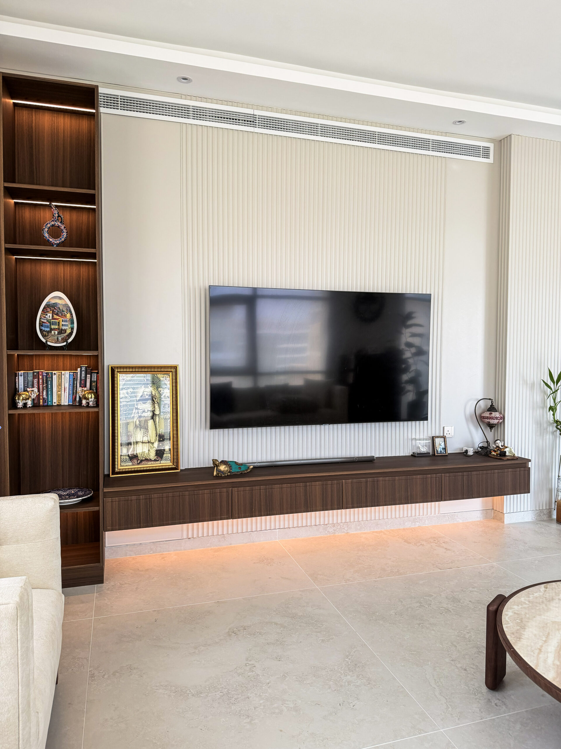 Modern Custom TV Unit & Feature Wall | Bespoke Dark Walnut & LED Media Wall 4 Modern Custom TV Unit & Feature Wall | Bespoke Dark Walnut & LED Media Wall - Image 2