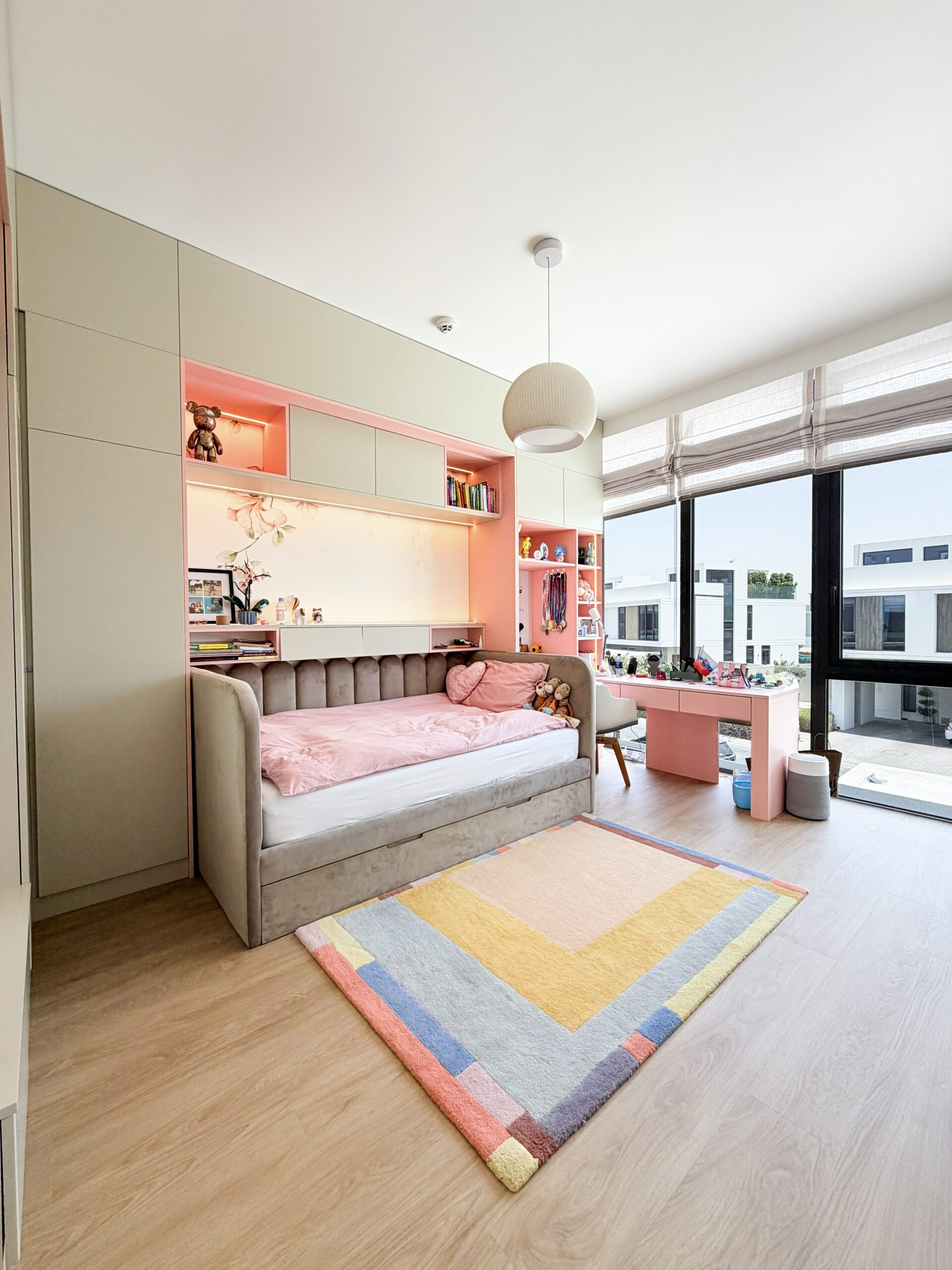 Luxury Kids Bedroom Ideas | Custom Pink & Grey Built-In Storage with Integrated Study Desk 2 Luxury Kids Bedroom Ideas | Custom Pink & Grey Built-In Storage with Integrated Study Desk