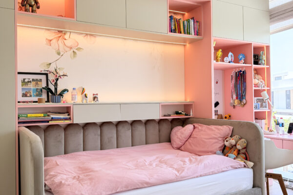 Luxury Kids Bedroom Ideas | Custom Pink & Grey Built-In Storage with Integrated Study Desk 9 IMG 5767