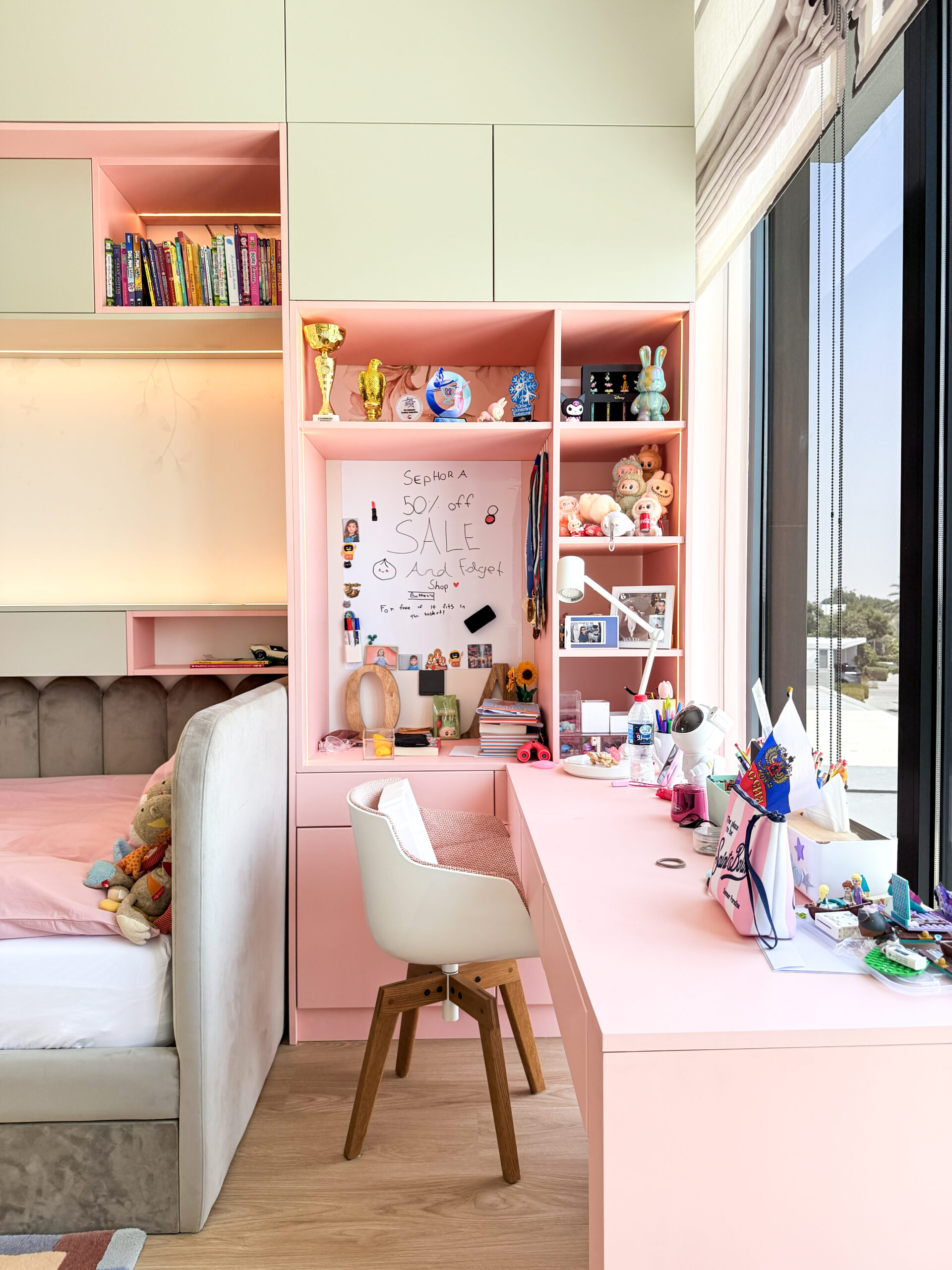 Luxury Kids Bedroom Ideas | Custom Pink & Grey Built-In Storage with Integrated Study Desk 6 Luxury Kids Bedroom Ideas | Custom Pink & Grey Built-In Storage with Integrated Study Desk - Image 5