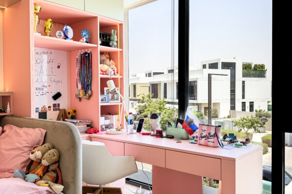 Luxury Kids Bedroom Ideas | Custom Pink & Grey Built-In Storage with Integrated Study Desk 10 IMG 5770