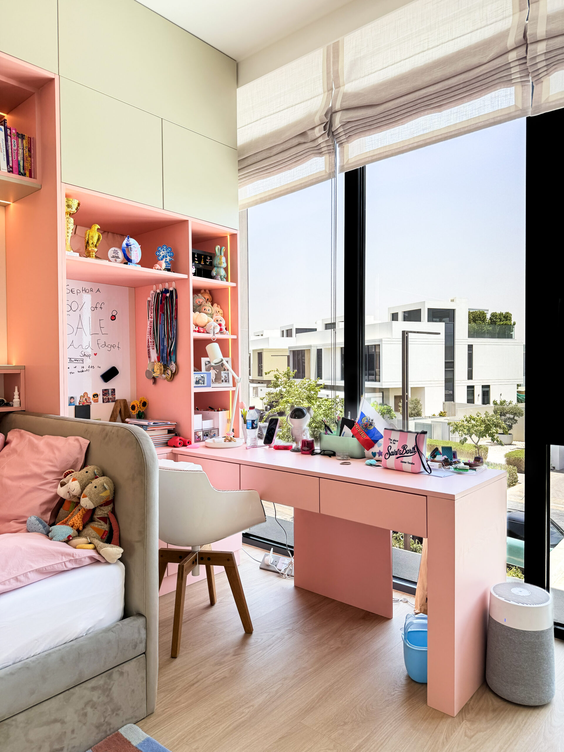 Luxury Kids Bedroom Ideas | Custom Pink & Grey Built-In Storage with Integrated Study Desk 5 Luxury Kids Bedroom Ideas | Custom Pink & Grey Built-In Storage with Integrated Study Desk - Image 4