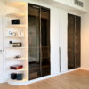 Bespoke Bedroom Wardrobe & Floating Nightstand | Tinted Glass Closets & LED Lighting