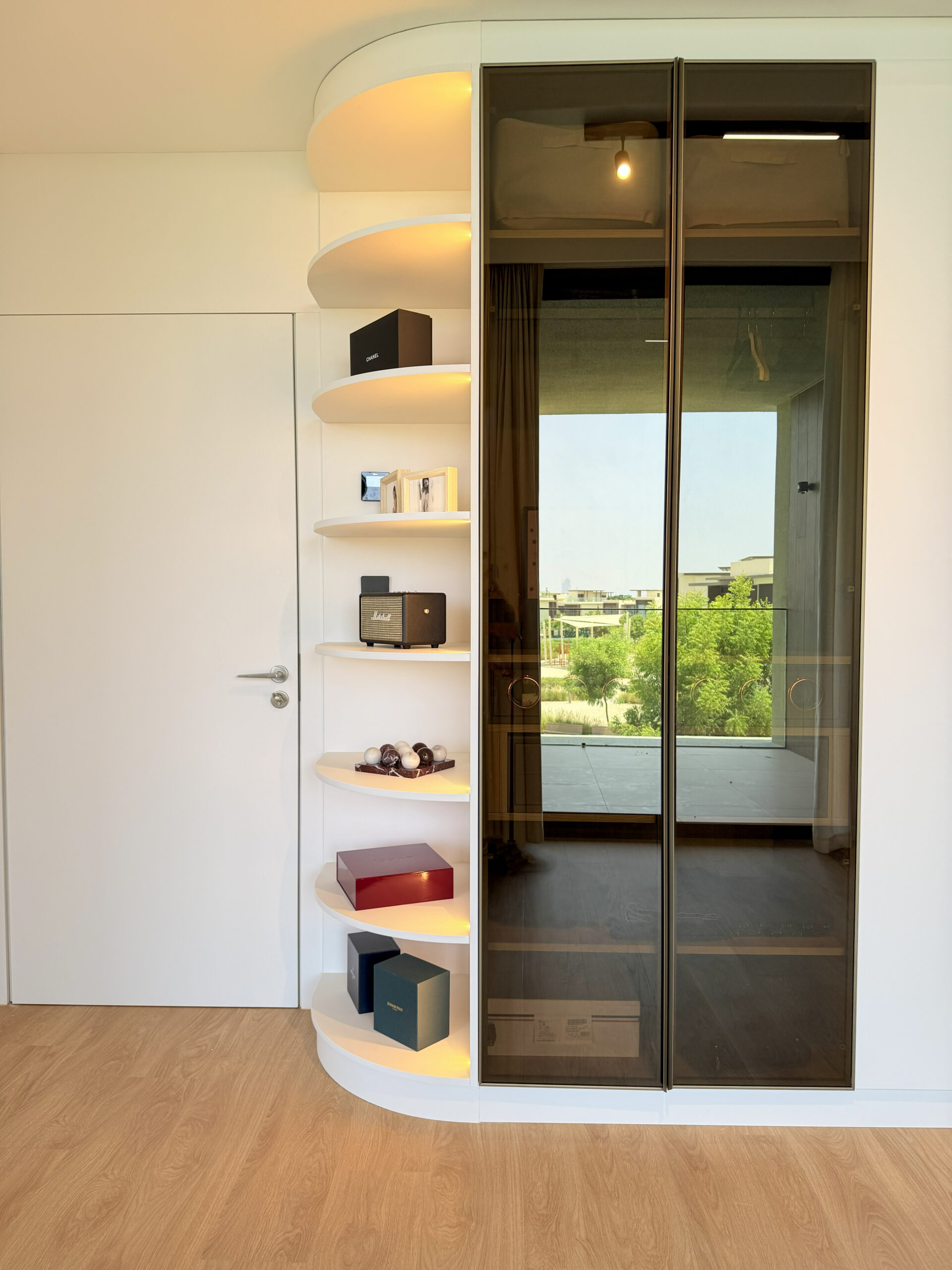 Bespoke Bedroom Wardrobe & Floating Nightstand | Tinted Glass Closets & LED Lighting 3 Bespoke Bedroom Wardrobe & Floating Nightstand | Tinted Glass Closets & LED Lighting - Image 2