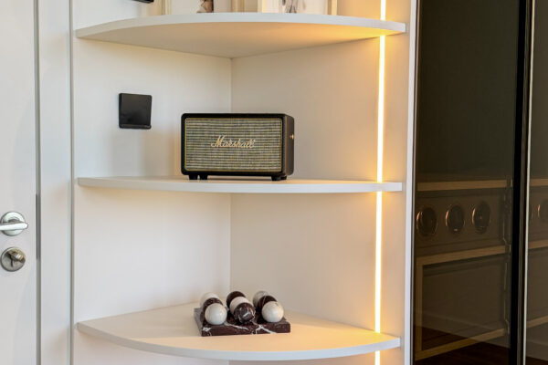 Bespoke Bedroom Wardrobe & Floating Nightstand | Tinted Glass Closets & LED Lighting 11 IMG 5804
