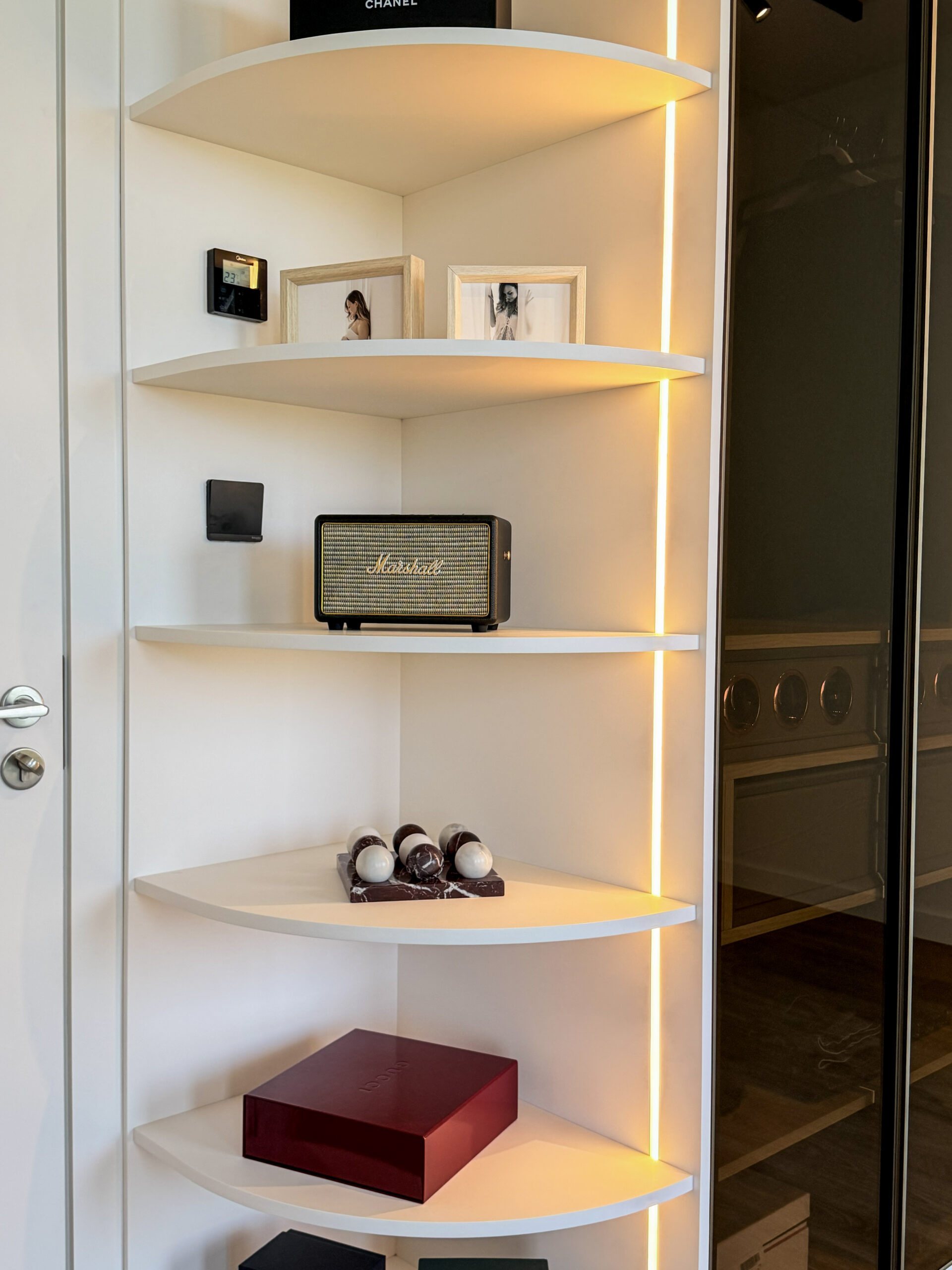 Bespoke Bedroom Wardrobe & Floating Nightstand | Tinted Glass Closets & LED Lighting 6 Bespoke Bedroom Wardrobe & Floating Nightstand | Tinted Glass Closets & LED Lighting - Image 5