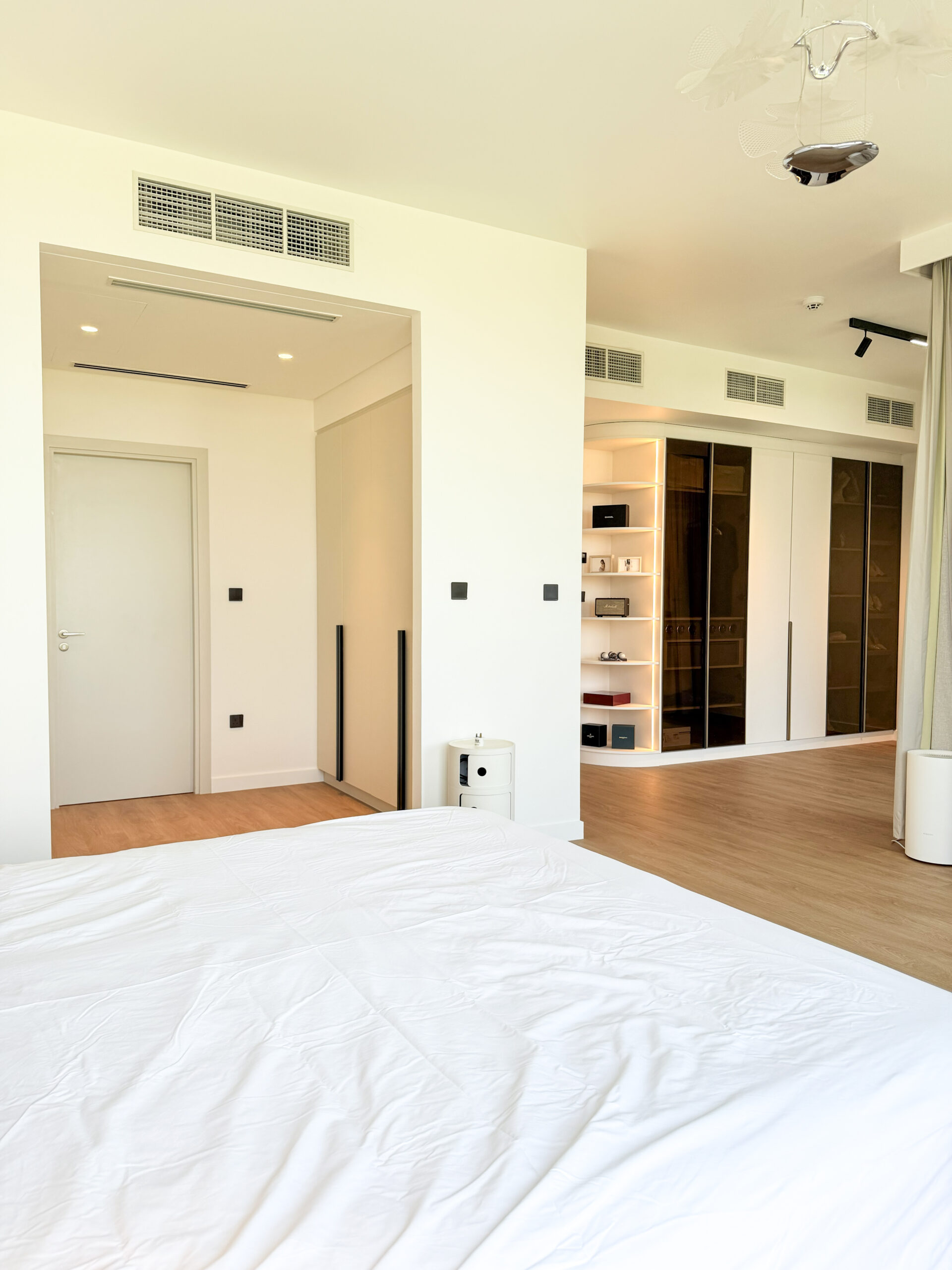 Bespoke Bedroom Wardrobe & Floating Nightstand | Tinted Glass Closets & LED Lighting 5 Bespoke Bedroom Wardrobe & Floating Nightstand | Tinted Glass Closets & LED Lighting - Image 4