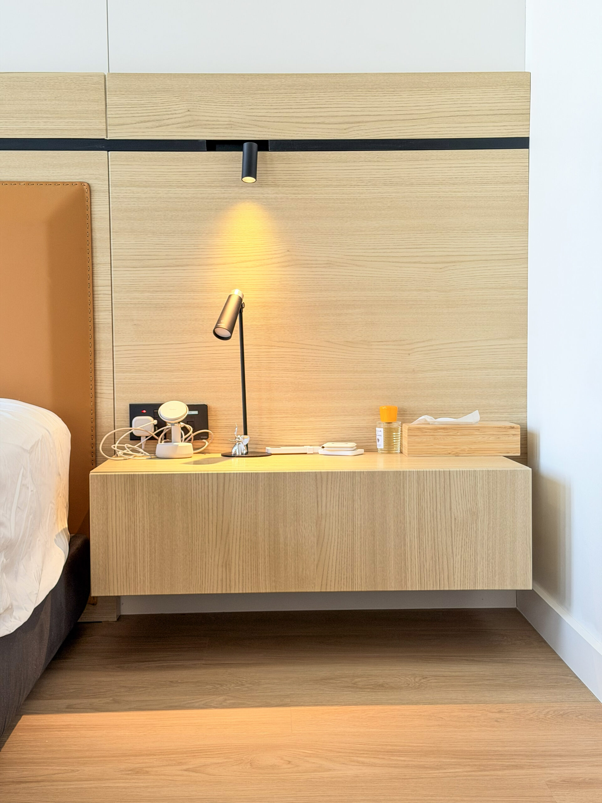 Bespoke Bedroom Wardrobe & Floating Nightstand | Tinted Glass Closets & LED Lighting 7 Bespoke Bedroom Wardrobe & Floating Nightstand | Tinted Glass Closets & LED Lighting - Image 6