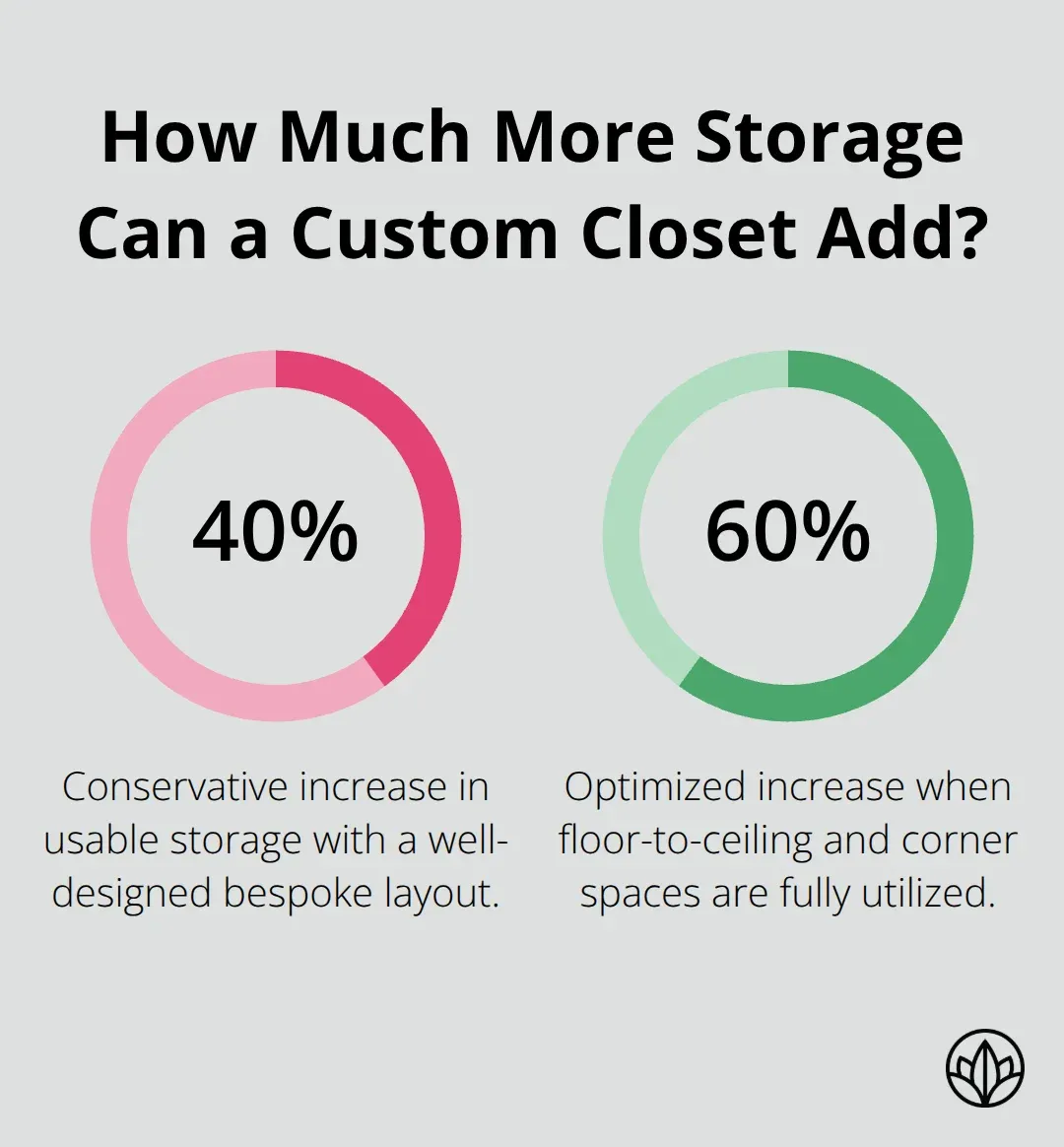 Chart showing 40% to 60% increase in usable storage from bespoke closets in Dubai homes