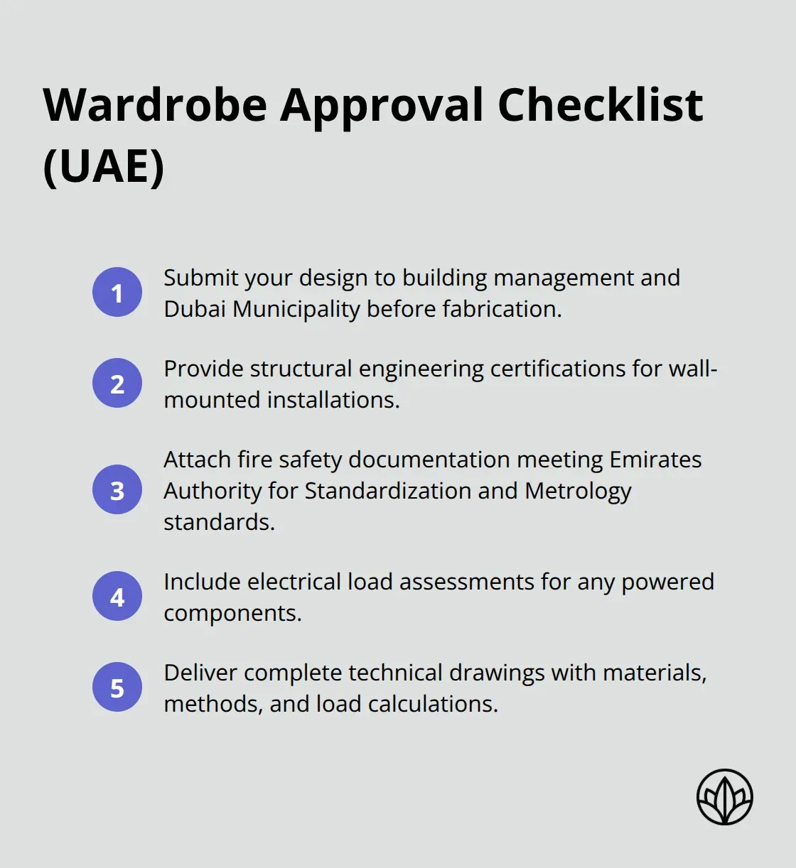 Compact checklist of required approvals and documents for wardrobe projects in the UAE - luxury wardrobes dubai