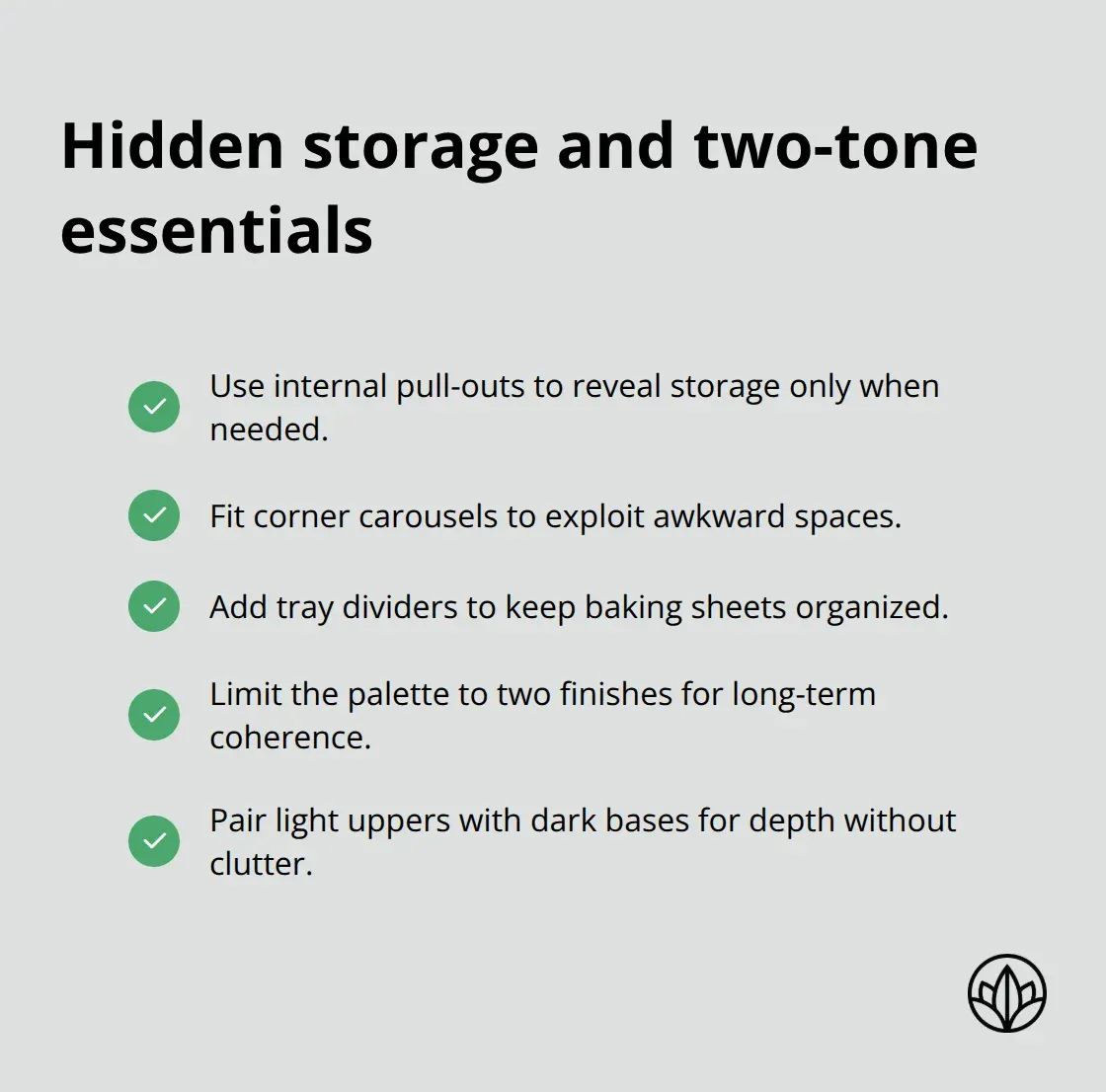 Checklist of hidden storage tactics and two-tone rules for Dubai modular kitchens - modular kitchen dubai design