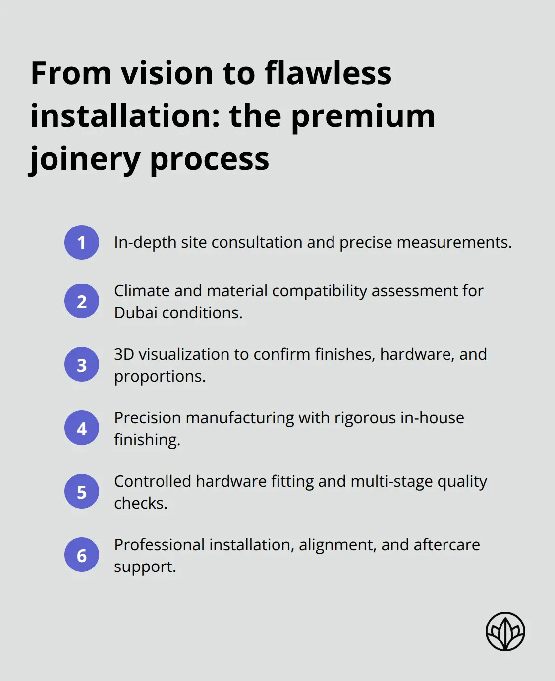 Six-step process for delivering luxury joinery in Dubai residences and developments - premium interior joinery dubai